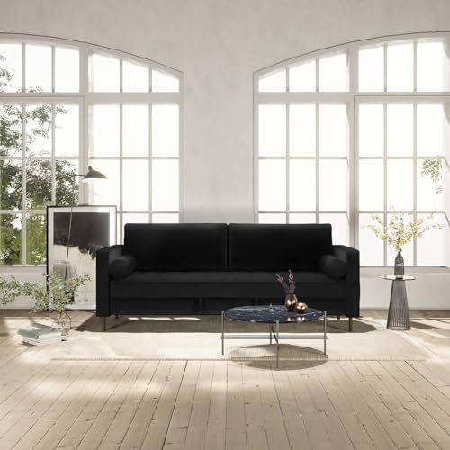 Luxury Convertible Sleeper Sofa Bed Couch, Black Microfiber