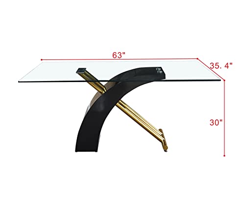 Luxury 63'' Glass Dining Table, Gold Stainless Steel
