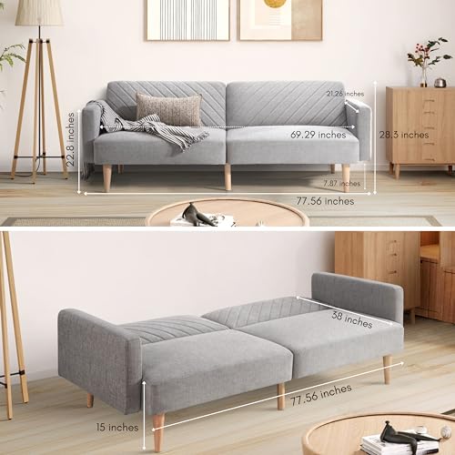 Aykah Celeste Modern Convertible Sofa Bed Couch, Gray