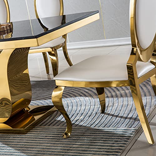 Luxury White Leather Dining Chairs Set - Set of 6