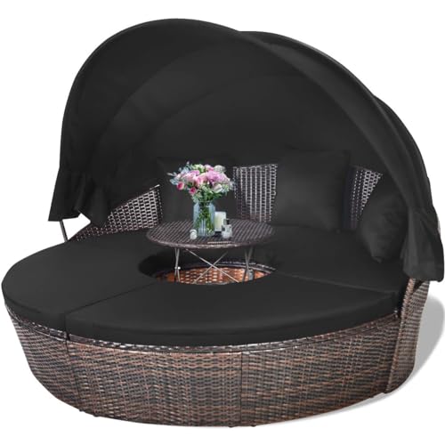 VIP Patio Wicker Daybed Set with Canopy & Cushions