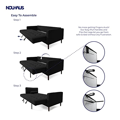 Luxury Convertible Sleeper Sofa Bed Couch, Black Microfiber