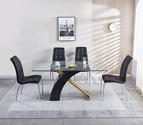 Luxury 63'' Glass Dining Table, Gold Stainless Steel
