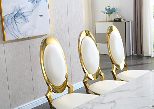 Luxury White Leather Dining Chairs Set - Set of 6