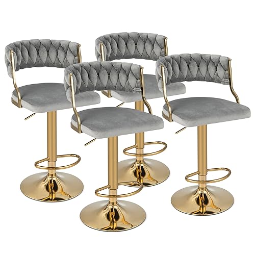 COSTWAY Set of 4 Modern Upholstered Swivel Barstools