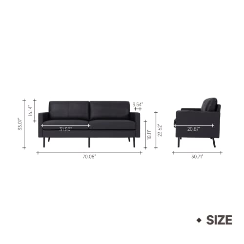 70" Top-Grain Leather 2-Seat Sofa, Modern Luxury