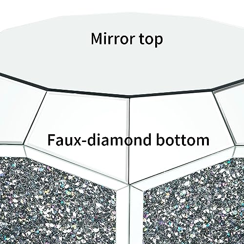 Mirrored Diamond Coffee Table with Silver Hexagon Accent