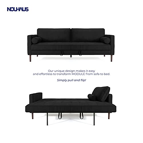 Luxury Convertible Sleeper Sofa Bed Couch, Black Microfiber