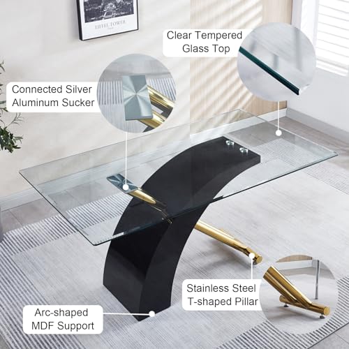 Luxury 63'' Glass Dining Table, Gold Stainless Steel