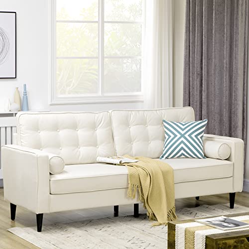 VIP Cream White Velvet Sofa with Tufted Back