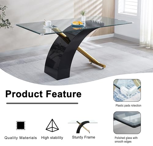 Luxury 63'' Glass Dining Table, Gold Stainless Steel