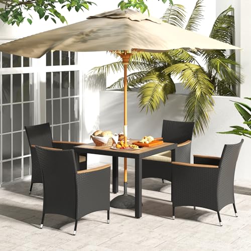 DORTALA 5-Piece Rattan Patio Dining Set with Umbrella