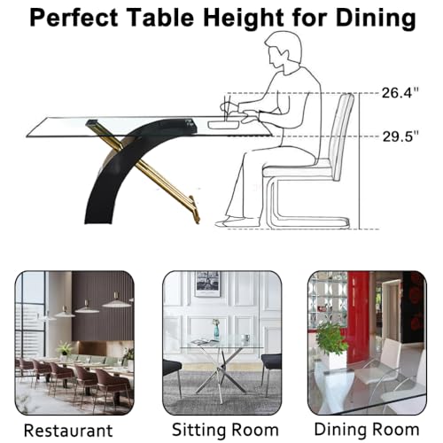 Luxury 63'' Glass Dining Table, Gold Stainless Steel