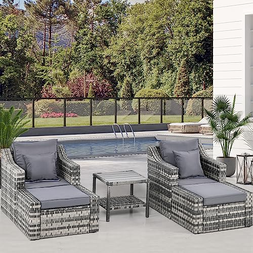 Outsunny 5-Piece Outdoor Rattan Conversation Set, Grey