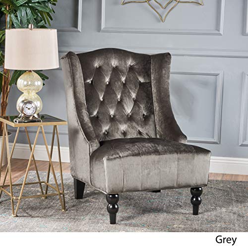 VIP Tall Winged Tufted Velvet Accent Chair, Grey