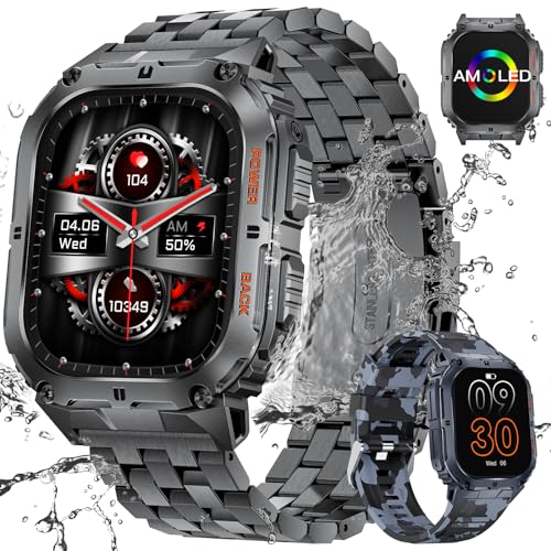 Men's Military Smartwatch with Call Function, AMOLED Display, 100+ Sports Modes