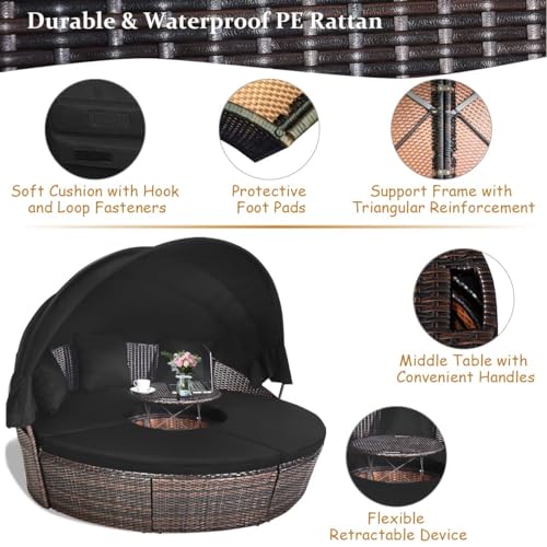 VIP Patio Wicker Daybed Set with Canopy & Cushions