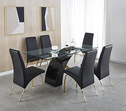 Luxury 63'' Glass Dining Table, Gold Stainless Steel
