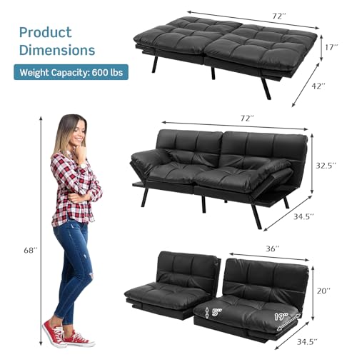 KOMFOTT Memory Foam Convertible Sleeper Sofa (Black)