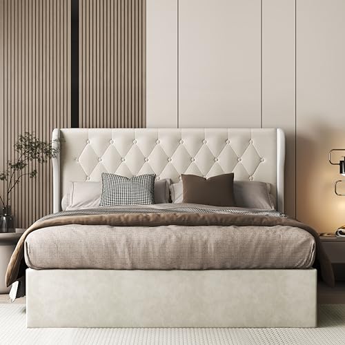 Luxurious Velvet Upholstered Tufted Storage Bed, Modern Design