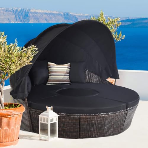 VIP Patio Wicker Daybed Set with Canopy & Cushions