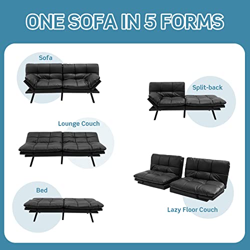 KOMFOTT Memory Foam Convertible Sleeper Sofa (Black)