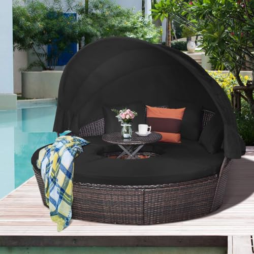 VIP Patio Wicker Daybed Set with Canopy & Cushions