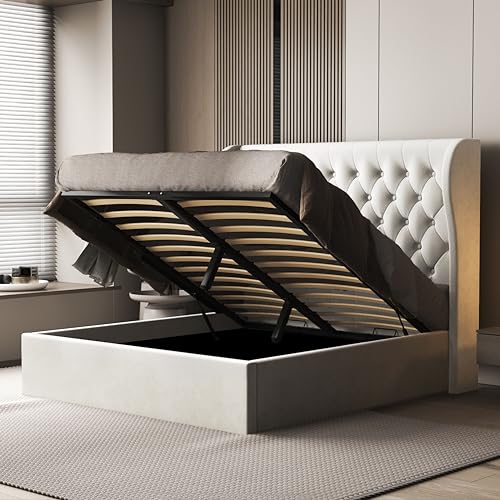 Luxurious Velvet Upholstered Tufted Storage Bed, Modern Design