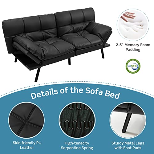 KOMFOTT Memory Foam Convertible Sleeper Sofa (Black)
