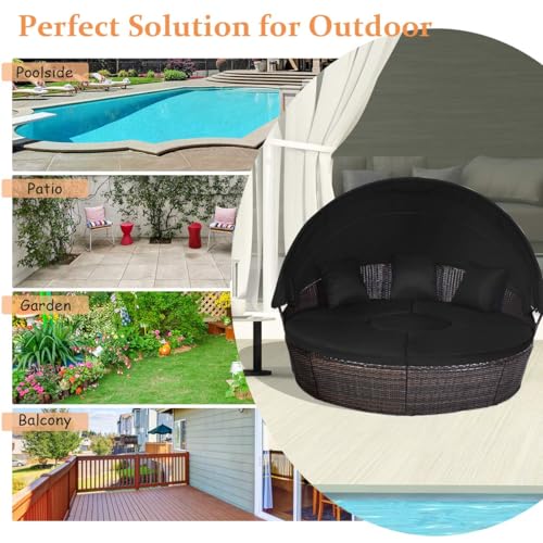 VIP Patio Wicker Daybed Set with Canopy & Cushions