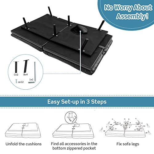 KOMFOTT Memory Foam Convertible Sleeper Sofa (Black)