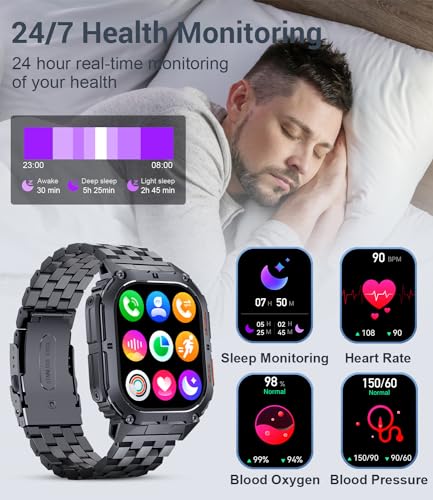 Men's Military Smartwatch with Call Function, AMOLED Display, 100+ Sports Modes