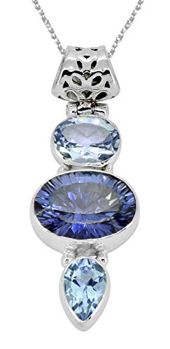 Blue Quartz Blue Topaz Sterling Silver Pendant Necklace