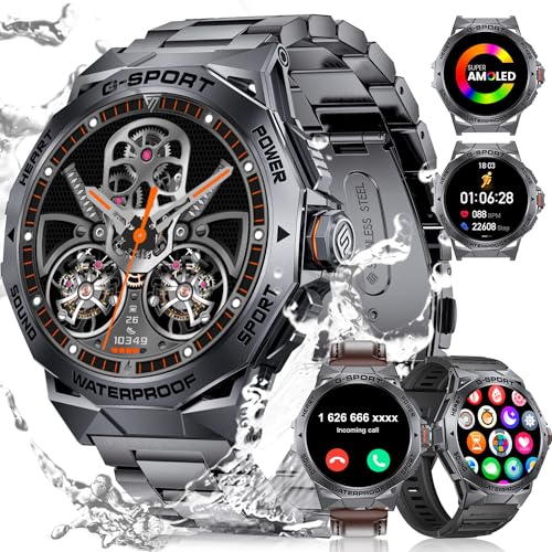 LIGE Military Smartwatch (Answer Calls), 3 Straps, Gray