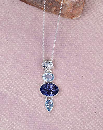 Blue Quartz Blue Topaz Sterling Silver Pendant Necklace