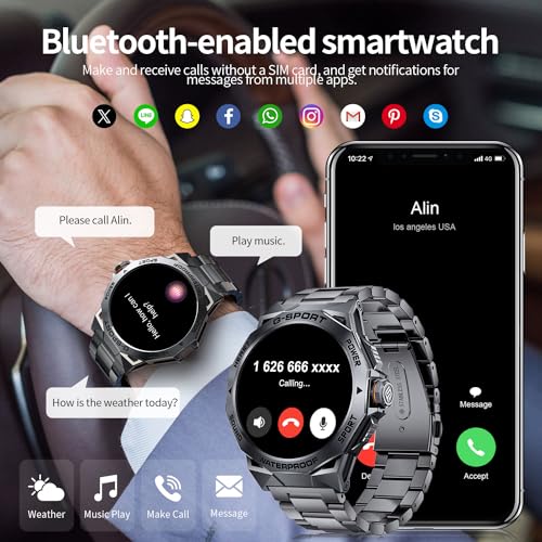 LIGE Military Smartwatch (Answer Calls), 3 Straps, Gray