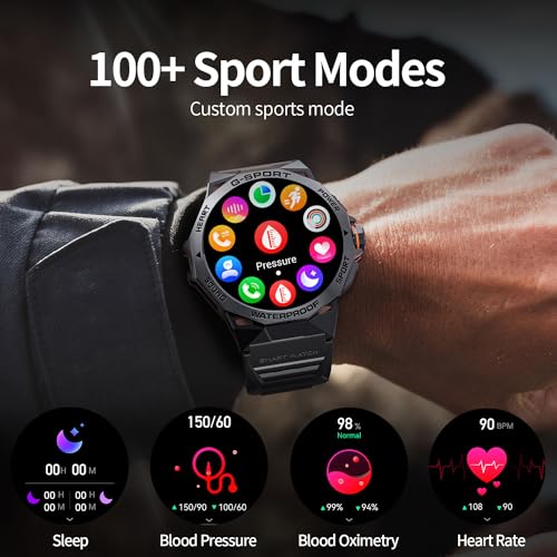 LIGE Military Smartwatch (Answer Calls), 3 Straps, Gray