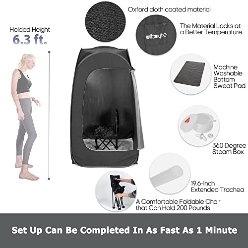 Black Portable Steam Sauna with Bluetooth and Chair