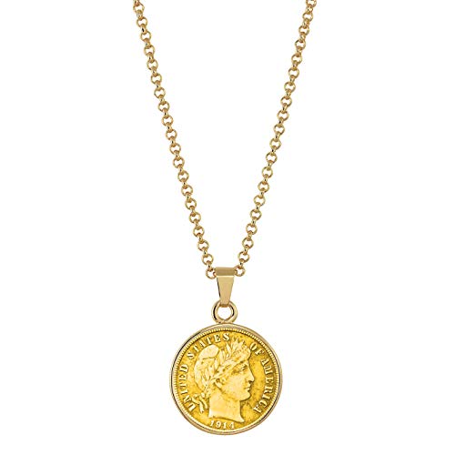 Gold-Layered Silver Barber Dime Coin Pendant Necklace VIP