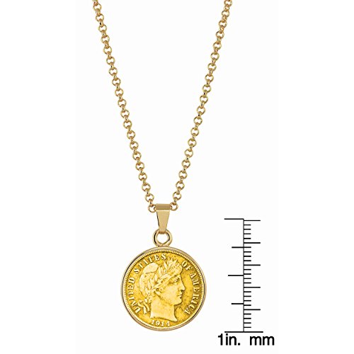 Gold-Layered Silver Barber Dime Coin Pendant Necklace VIP