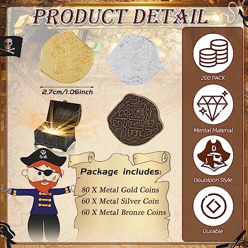 200 Pcs Metal Pirate Coins Set for Cosplay