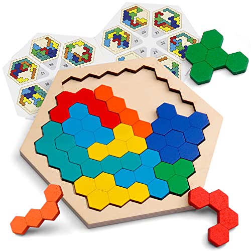 Wooden Hexagon Puzzle - Brain Teaser Toy for All Ages