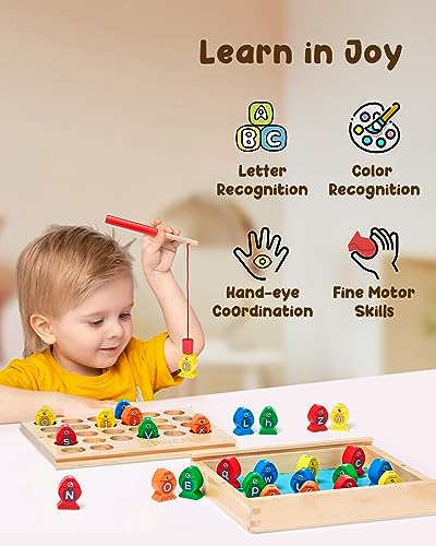 JoyCat Wooden Magnetic Fishing Game for Toddler Learning Toy