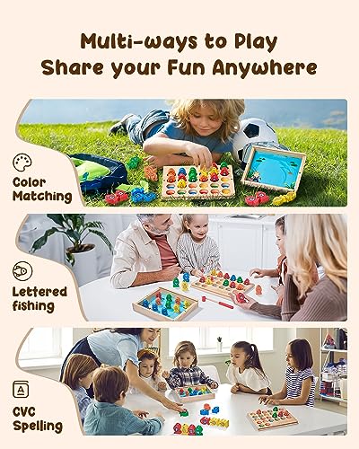 JoyCat Wooden Magnetic Fishing Game for Toddler Learning Toy