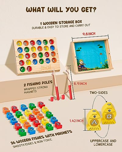 JoyCat Wooden Magnetic Fishing Game for Toddler Learning Toy
