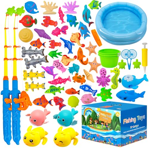 60PCS Magnetic Fishing Bath Toy Set for Toddlers