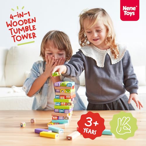 Nene Toys 4-in-1 Wooden Tumble Tower Game - VIP Family Board Game for Kids