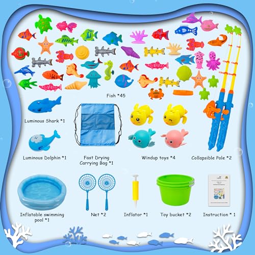 60PCS Magnetic Fishing Bath Toy Set for Toddlers