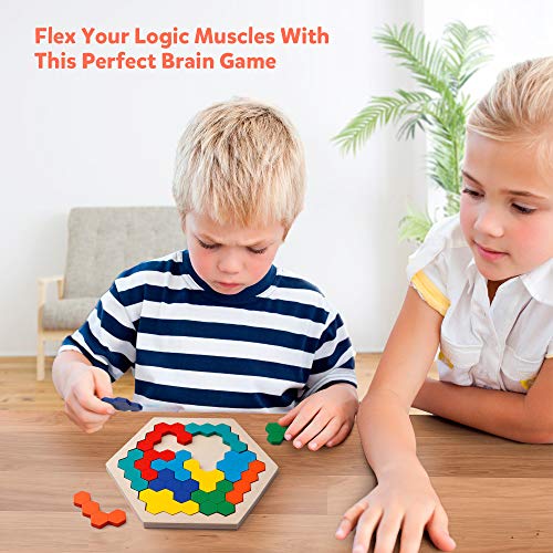 Wooden Hexagon Puzzle - Brain Teaser Toy for All Ages
