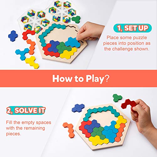 Wooden Hexagon Puzzle - Brain Teaser Toy for All Ages